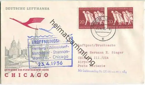 Luftpost Deutsche Lufthansa - Eröffnungsflug Hamburg - Chicago am 23. April 1956