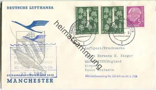 Luftpost Deutsche Lufthansa - Eröffnungsflug Hamburg - Manchester am 23. April 1956