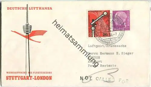 Luftpost Deutsche Lufthansa - Wiederaufnahme des Flugverkehrs Stuttgart - London am 22. April 1956