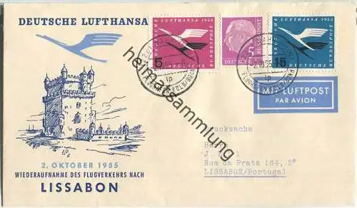 Luftpost Deutsche Lufthansa - Wiederaufnahme des Flugverkehrs Köln-Bonn - Lissabon am 2. Oktober 1955
