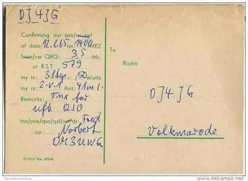 QSL - QTH - Funkkarte - DM3UWG - Domersleben - VE-Maschinen-Traktoren-Station - 1965