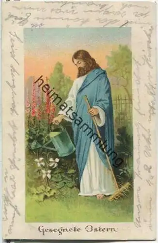 Gesegnete Ostern - Jesus beim Blumen Gießen