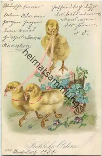 Fröhliche Ostern - Küken - Osterei - Vergissmeinnicht