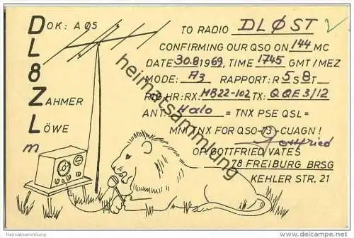 QSL - QTH - Funkkarte - DL8ZL - Freiburg - 1969