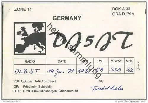 QSL - QTH - Funkkarte - DJ5JT - Endingen - Kiechlinsbergen - 1971