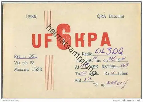 QSL - QTH - Funkkarte - UF6KPA - Georgien - Batumi - 1961