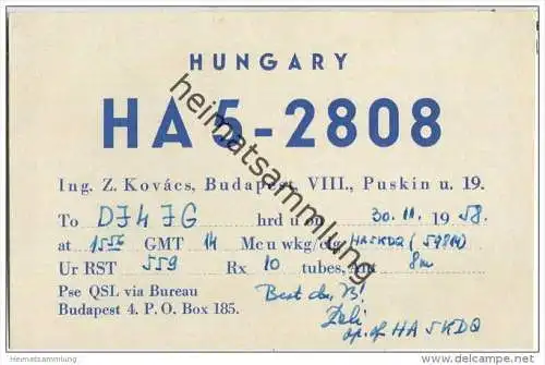 QSL - QTH - Funkkarte - HA5-2808 - Ungarn - Magyarorszag - Budapest - 1958