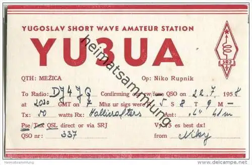 QSL - QTH - Funkkarte - YU3UA - Slowenien - Mezica - 1958