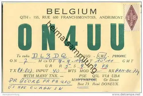 QSL - QTH - Funkkarte - ON4UU - Belgique - Belgie - Andrimont - 1961