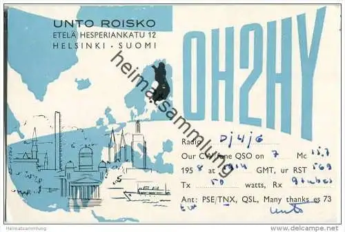 QSL - QTH - Funkkarte - OH2HY - Finnland - Suomi - Helsinki - 1958