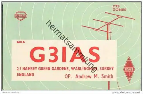 QSL - QTH - Funkkarte - G3IAS - England - Warlingham - 1958