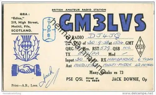 QSL - QTH - Funkkarte - GM3LVS - Scotland - Methil Fife - 1958