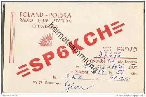 QSL - QTH - Funkkarte - SP6KCH - Polska - Poland - Strzelin - 1958