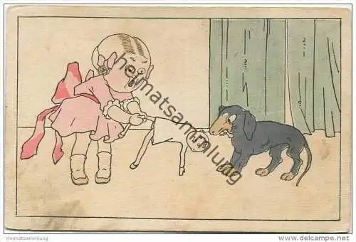 Kind - Puppe - Hund - Künstlerkarte - H. &amp;  L. Nr. 958