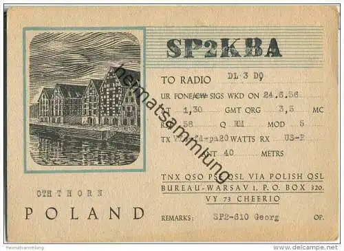 QSL - QTH - Funkkarte - SP2KBA - Polska - Poland - Thorn - 1956