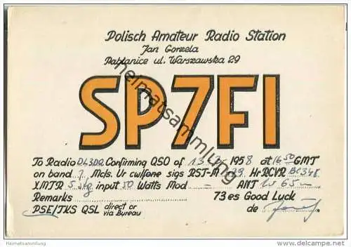 QSL - Funkkarte - SP7FI - Polska - Poland - Rabianice - 1958