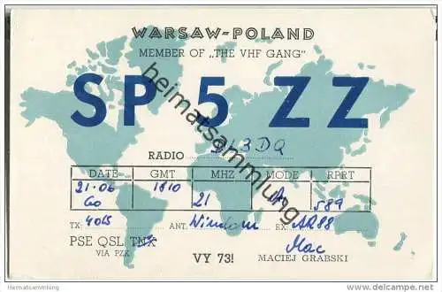 QSL - Funkkarte - SP5ZZ - Polska - Poland - Warsaw - 1960