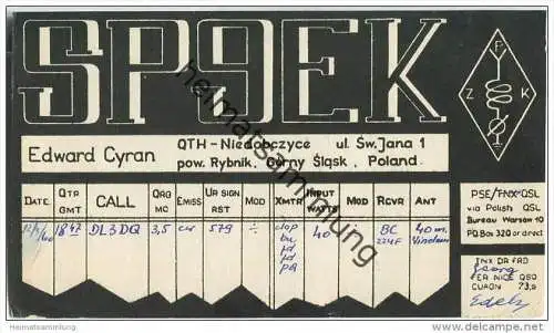 QSL - QTH - Funkkarte - SP9EK - Polska - Poland - Niedobczyce - 1960
