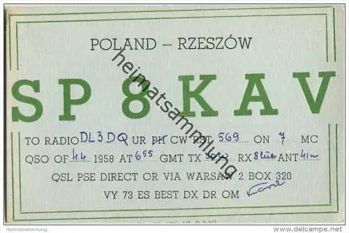 QSL - Funkkarte - SP 8 KAV - Polska - Poland - Rzeszow - 1958