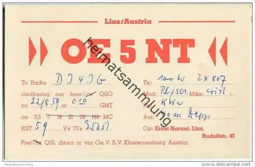 QSL - Funkkarte - OE5NT - Österreich - Linz - 1959
