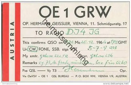 QSL - Funkkarte - OE1GRW - Österreich - Wien - 1964