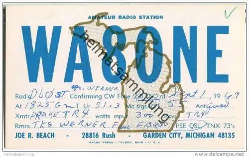 QSL - Funkkarte - WA8ONE - USA - Garden City Michigan - 1969