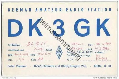 QSL - Funkkarte - DK3GK - Ostheim vor der Rhön - 1963