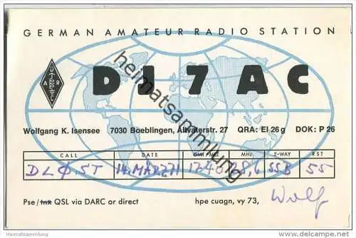 QSL - Funkkarte - DJ7AC - Böblingen - 1971