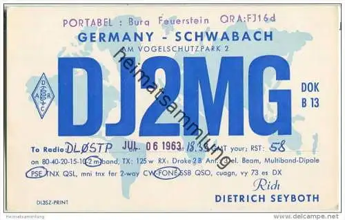 QSL - Funkkarte - DJ2MG - Schwabach - 1963