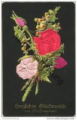 Herzlichen Glückwunsch zur Confirmation - Stoffblumen - 7,5cm x 11,5cm