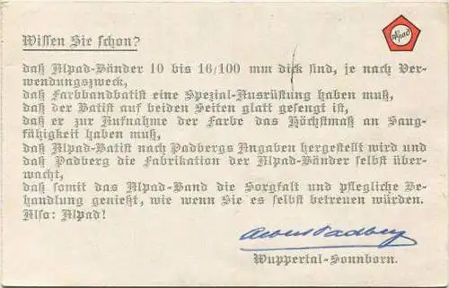 Odenthal-Altenberg - Der bergische Dom - Keine AK-Einteilung - Werbekarte Firma Padberg Farbband Wuppertal-Sonnborn