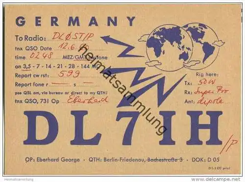 QSL - Funkkarte - DL7IH - Berlin-Friedenau - 1960