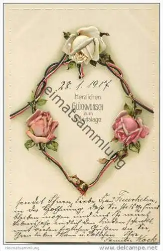 Geburtstag - Rosen - Prägedruck - 1917 beschrieben