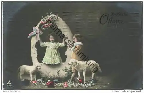 Ostern - Foto-AK coloriert - Kinder - Lämmer