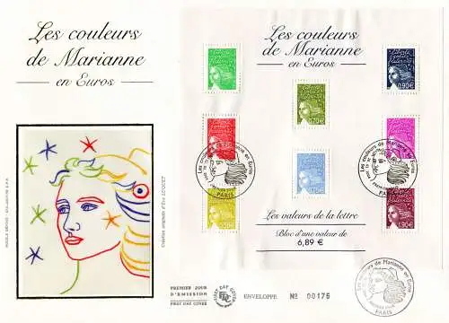 Marianne vom 14. Juli. Werte in Euro 2004. FDC.