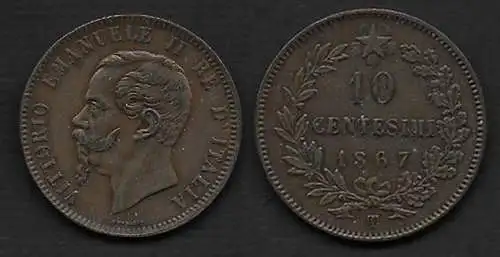 1867 Italia VE II 10c. in rame zecca di Torino SPL