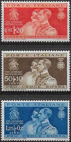 1930 Italia Nozze del Principe Umberto 3v. MNH Sassone n. 269/71