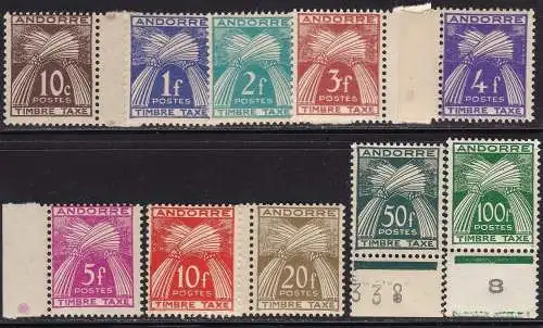 1946-53 FRANZÖSISCHES ANDORRA, Steuernr. 32/41 10 MNH/** Werte