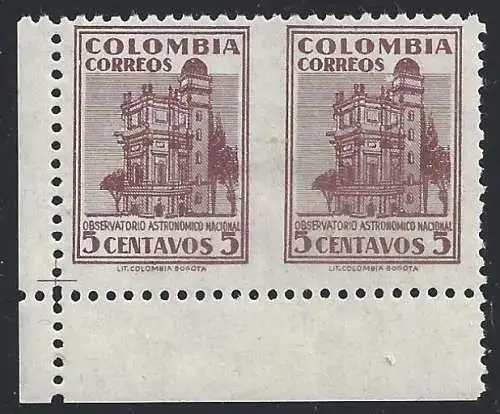 1946 KOLUMBIEN, YT 399 MNH/** PAAR UNZAHNTE SORTEe #039;