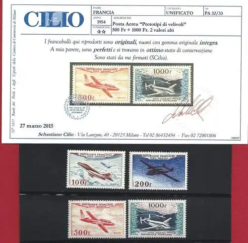 1954 FRANKREICH, Luftpost Nr. 30/33 - MNH** Cilio zertifiziert
