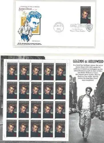 1996 USA, Nr. 2862 Folder JAMES DEAN BLATT + Umschlag - postfrisch**