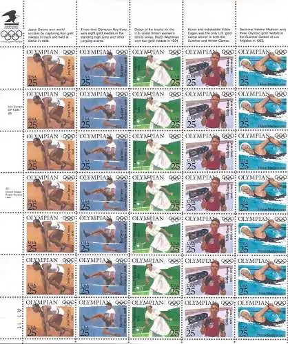 1990 USA, Olympiasieger 2211-2215 35 mnh-Werteblatt **