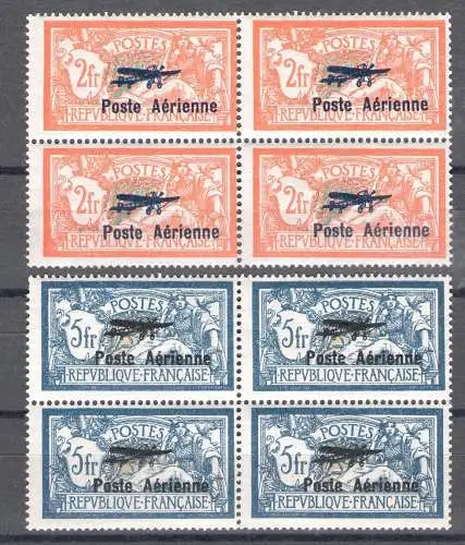 1927 FRANKREICH - Luftpost Nr. 1/2 2 Werte Block von vier - MNH** - Selten