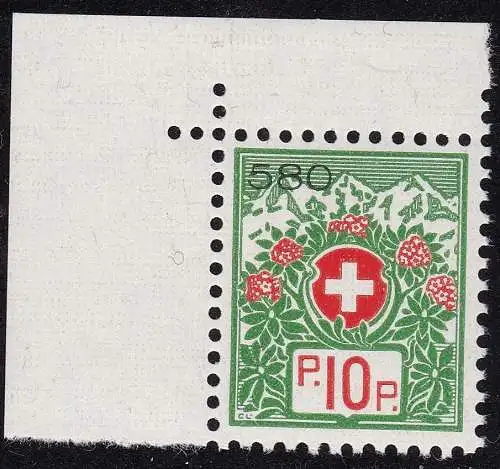 1927-29 SCHWEIZ - Selbstbehalt Nr. 11Aa - mit Prüfziffer - geprägtes Papier - postfrisch**