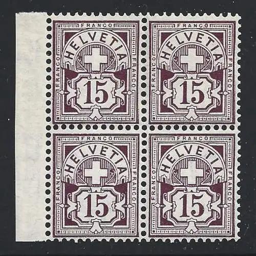 1905 SCHWEIZ - Nr. 105, 15 c. violettbraun, postfrisch** quartina - Zertifikat - signiert Raybaudi