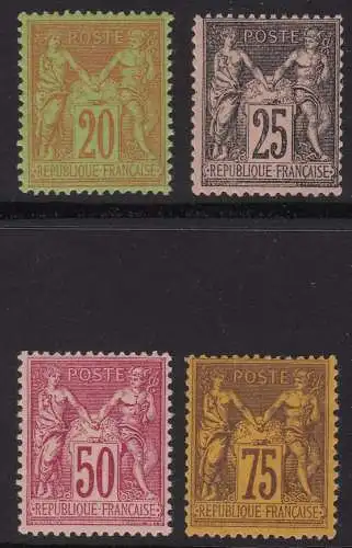 1884-90 FRANKREICH - Nr. 96/99 Typ II SAGE Allegorische Gruppe MNH/** 75c. MLH/* Firmen E.Diena/Raybaudi