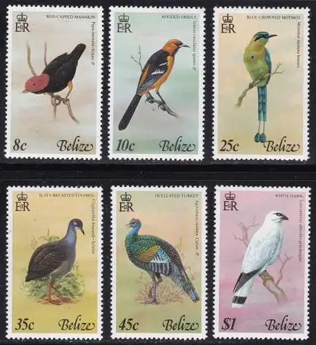 1977 BELIZE, Yvert Nr. 383/388 - Vögel - 6 MNH-Werte/**