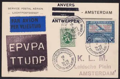 1931 Belgien - PR32 Luftpostdienst ANWERPEN-AMSTERDAM Postkarte