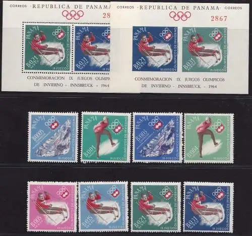 1964 PANAMA, Olympische Winterspiele 8 Werte + 2 BF MNH/**