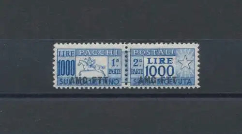 1954 TRIEST A - Postpakete, Pferd - 1000 Lire Übersee filigranes Rad, Nr. 26, postfrisch **